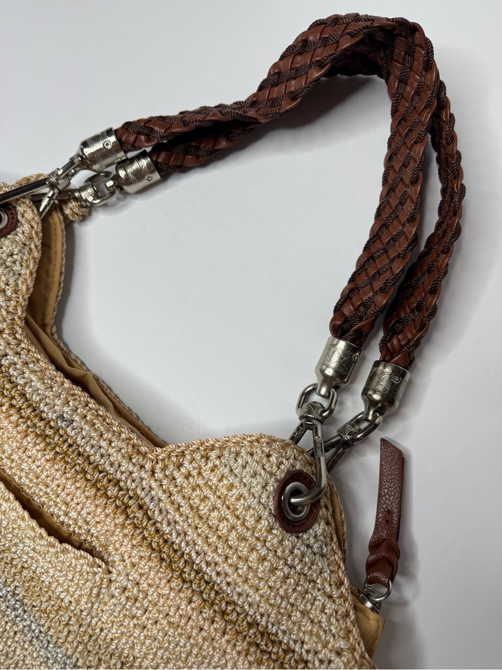 The Sak Indio Crochet Hobo Bag Neutral Stripe Knit Shoulder Purse - Picture 3 of 9